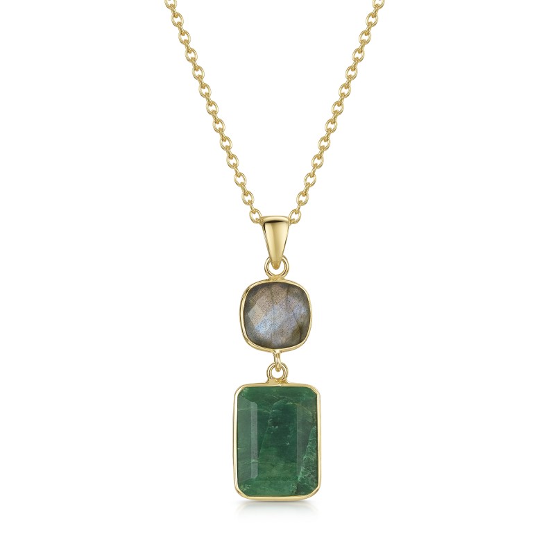 18ct Yellow Gold Vermeil Beryl Emerald & Labradorite Pendant