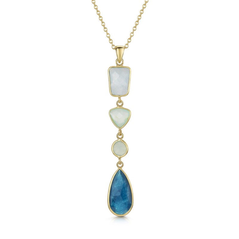 18ct Yellow Gold Vermeil Light Calci Jade, Paraiba Onyx, Blue Calci & Blue Black Jade Pendant