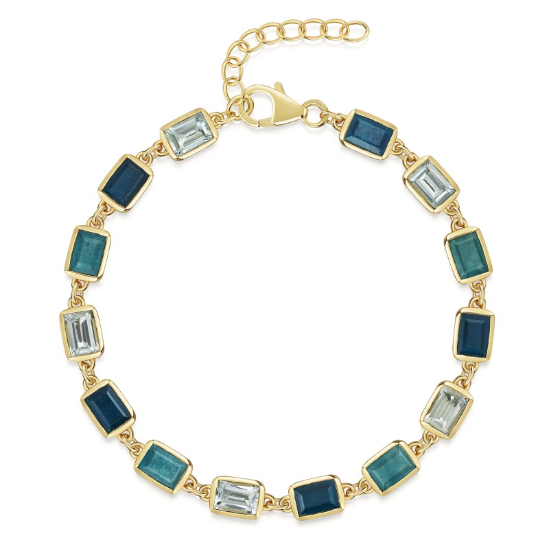 18ct Yellow Gold Vermeil Blue Topaz, Blue Black Jade & Green White Jade Bracelet