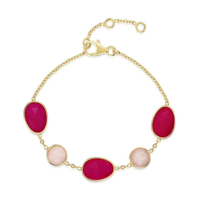 18ct Yellow Gold Vermeil Pink Opal & Pink Fuchsia Bracelet