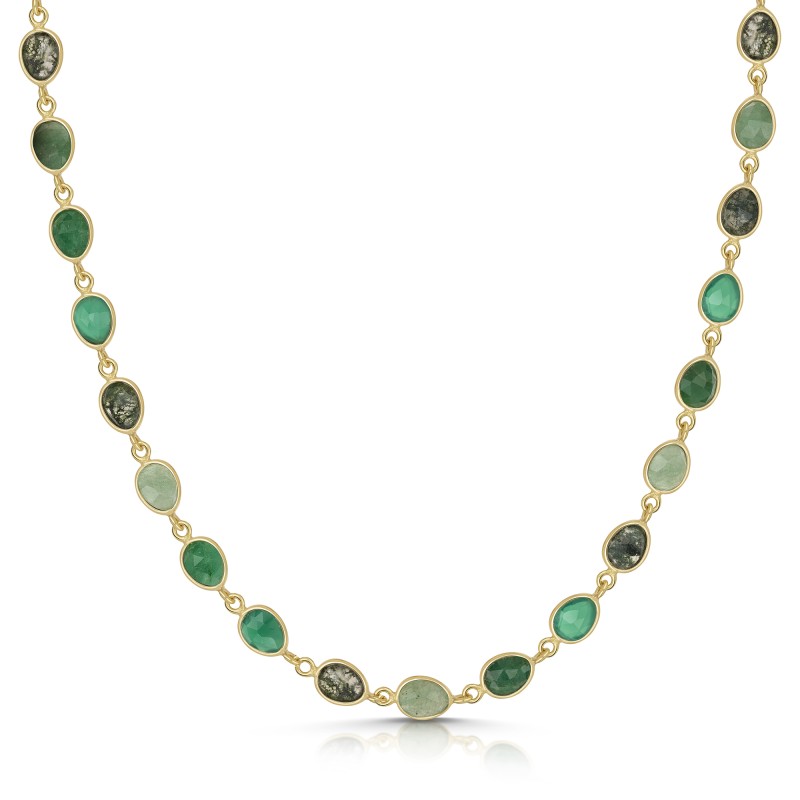18ct Yellow Gold Vermiel Beryl Emerald, Green Aventurine, Moss Agate & Green Onyx Necklet