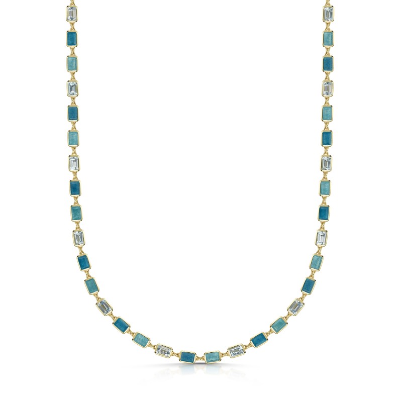 18ct Yellow Gold Vermeil Blue Topaz, Blue Black Jade & Green White Jade Necklet