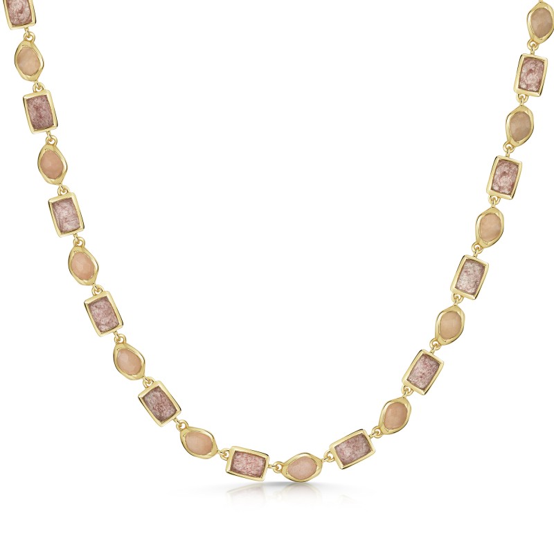 18ct Gold Vermeil Strawberry Quartz & Peach Moonstone Necklet