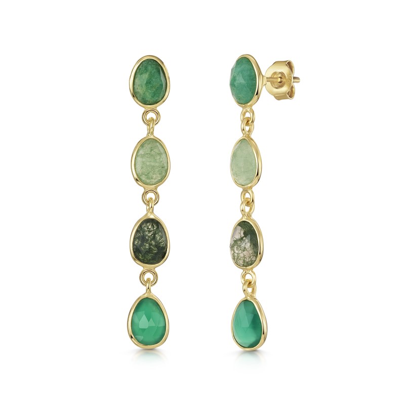 18ct Yellow Gold Vermeil Green Stone Drop Earrings