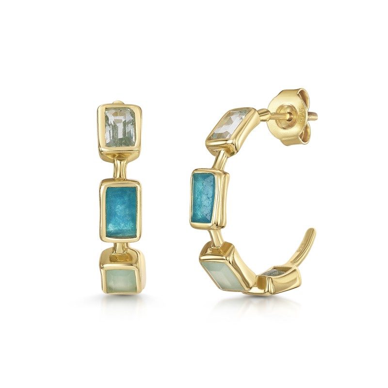 18ct Yellow Gold Vermeil Topaz, Jade & Paraiba Onyx Earrings