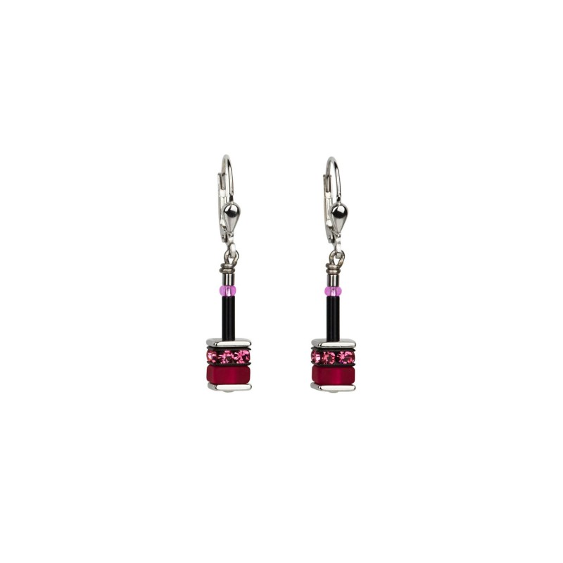 Coeur De Lion Geocube Pink and Red Crystal Drop Earrings 4409/20-1500
