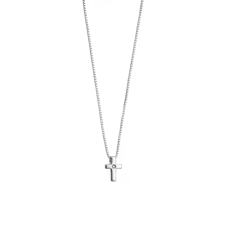 D For Diamond Silver Diamond-Set Cross Pendant