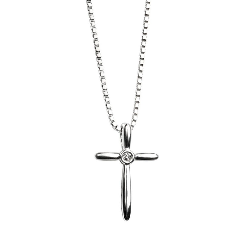 D For Diamond Silver Diamond Shape Cross Pendant