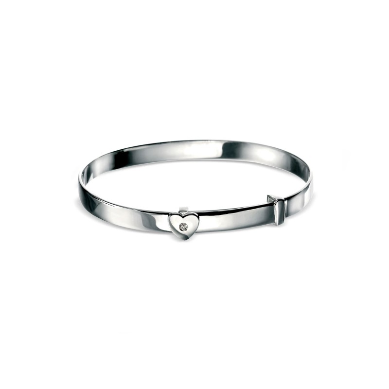 D for Diamond Silver Diamond Set Heart Baby Bangle