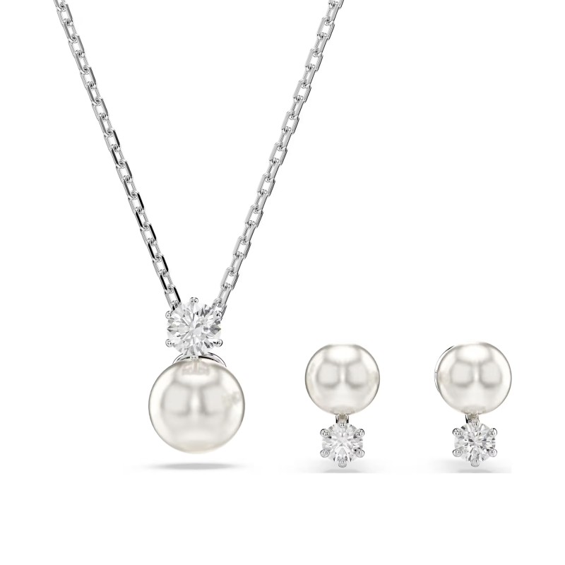 Swarovski Matrix Rhodium Plated Crystal Pearl Earring & Pendant Set 5689624