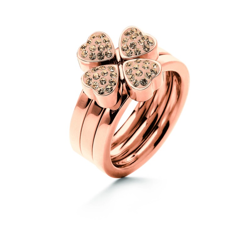 Folli Follie Heart for Heart Rose Gold Champagne Stone Ring- Size 52