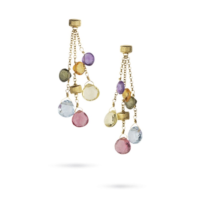 Marco Bicego Paradise 18ct Yellow Gold Three Strand Engraved Mixed Stone Earrings OB915 MIX01 E