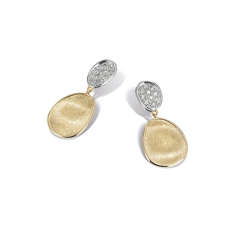 Marco Bicego Lunaria 18ct Yellow Gold 0.18ct Diamond Pave Leaf Earrings OB1751 B YW