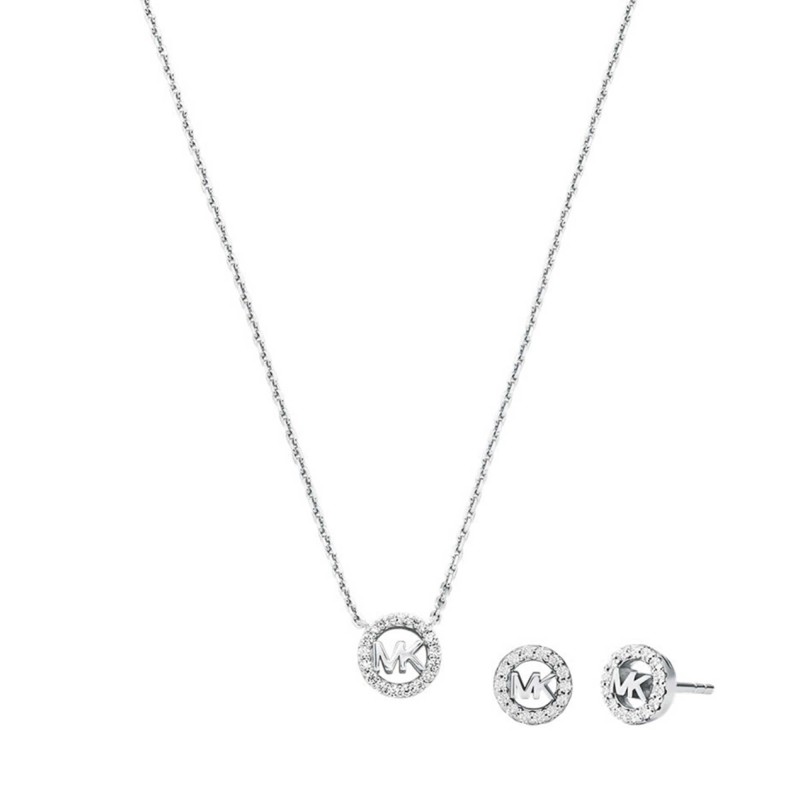 Michael Kors Fulton Pavé Logo Charm Necklace and Earrings Gift Set MKC1839SET