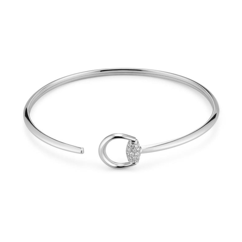 Gucci Horsebit White Gold Diamond Cuff Bangle Size: Large YBA832971001 18