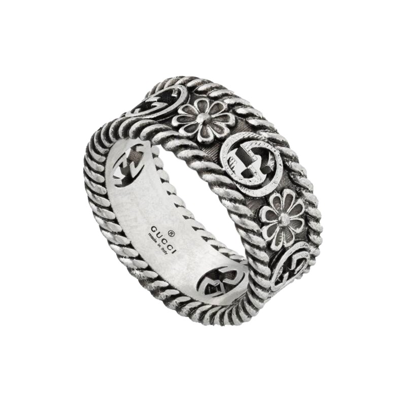 Gucci Interlocking Sterling Silver Flower Motif Ring YBC577263001