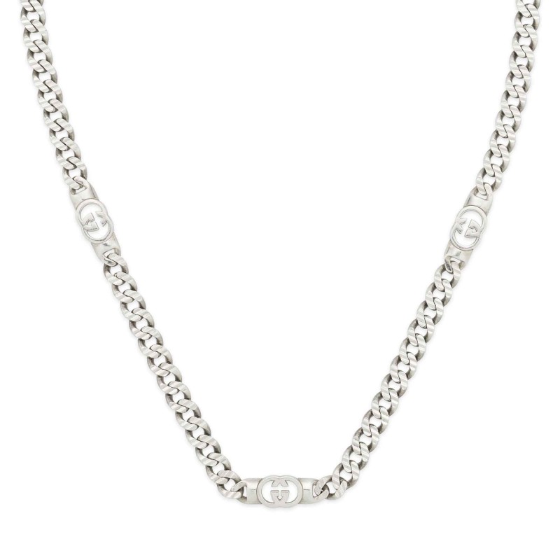 GUCCI Sterling Silver Interlinking Chunky Chain Necklace YBB853967001
