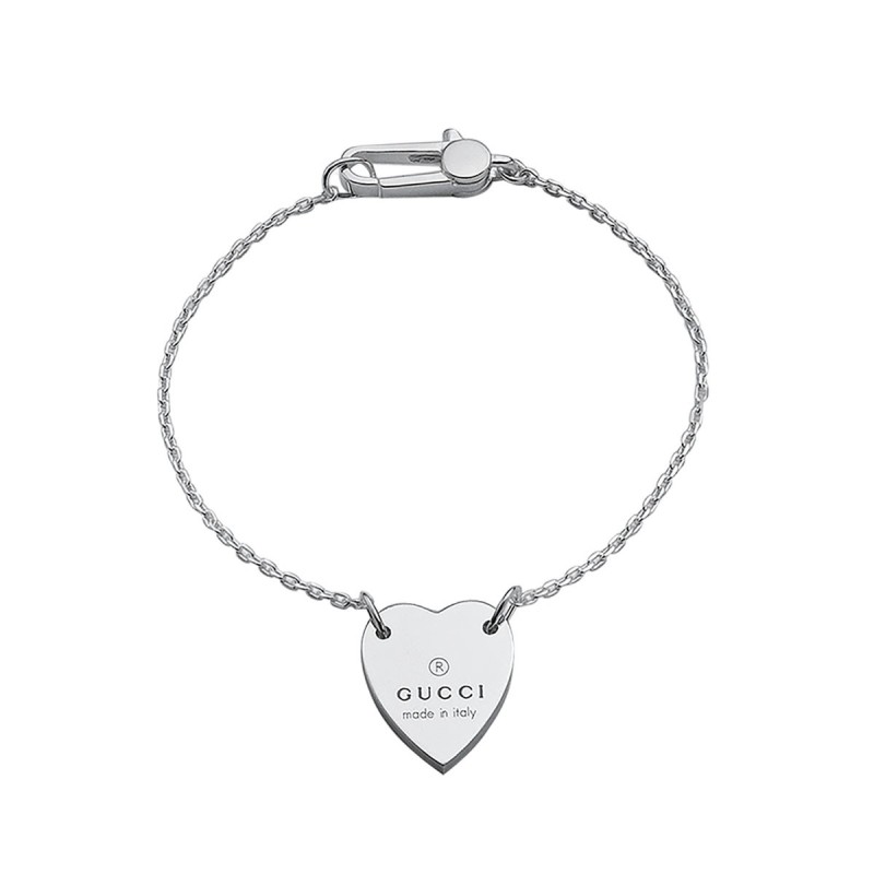 Gucci Trademark Sterling Silver Heart Bracelet YBA223513001 - Size XL