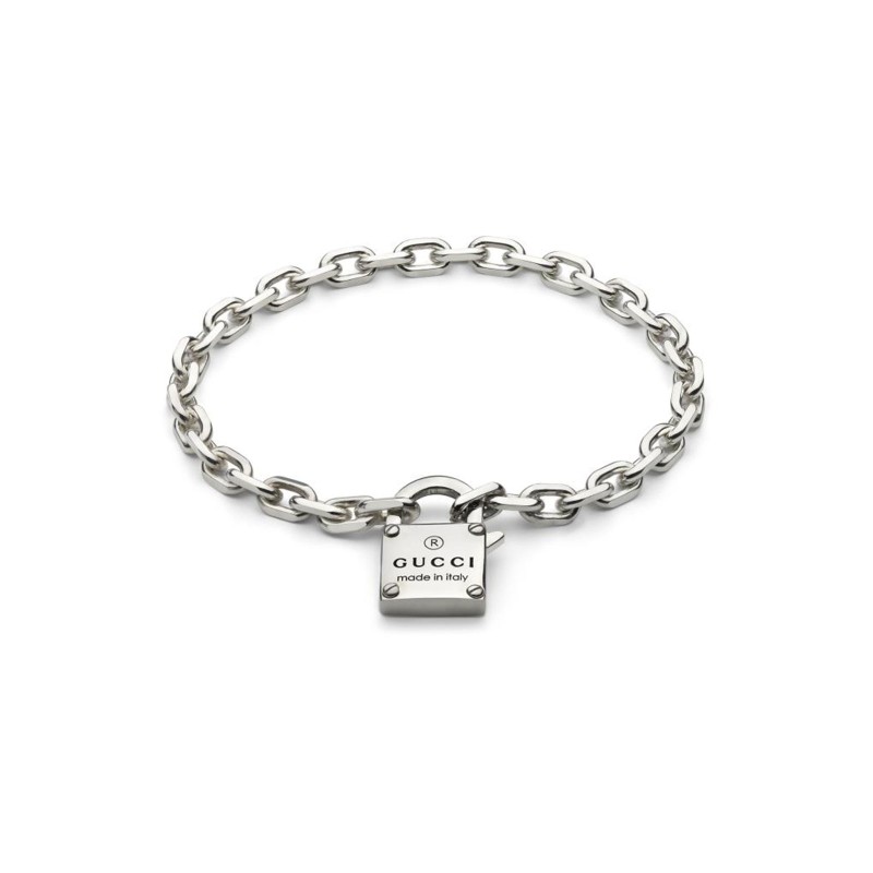 Gucci Trademark Sterling Silver Padlock Bracelet YBA796341001 - Size M
