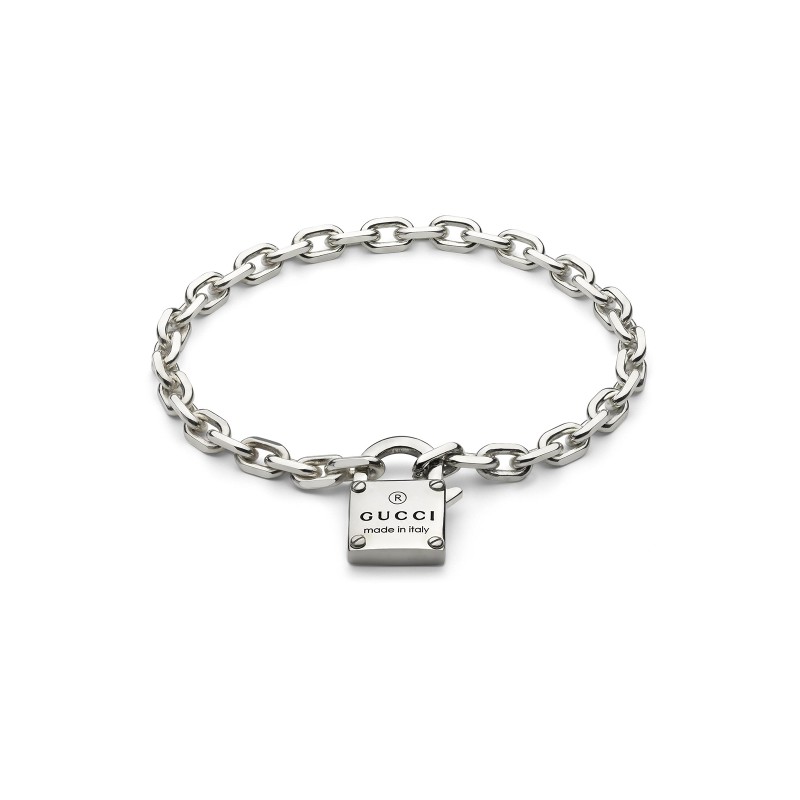 Gucci Trademark Sterling Silver Padlock Bracelet YBA796341001 - Size L