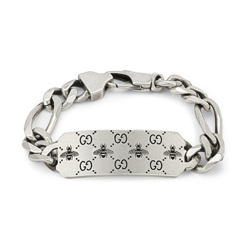 Gucci Signature Engraved Bee Plaque Bracelet Silver 20cm YBA728264001