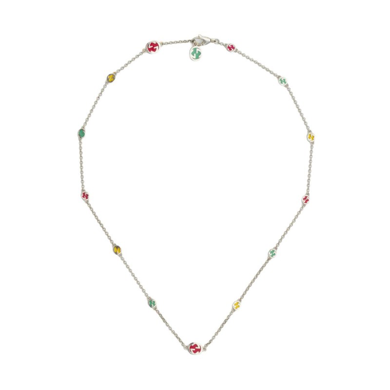 Gucci Interlocking Silver Enamel Necklace YBB728953002
