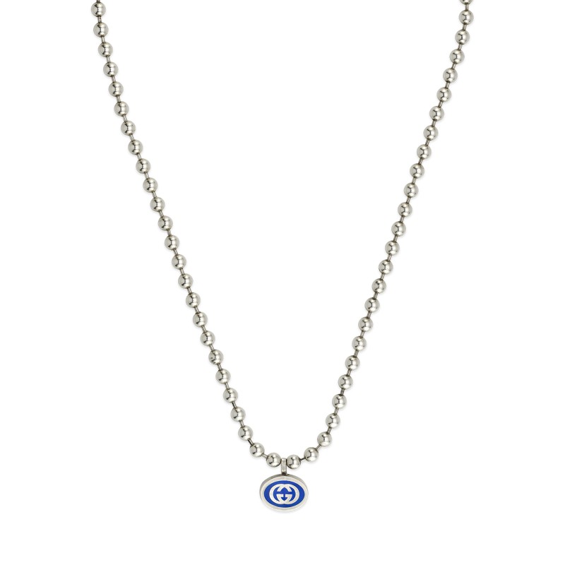 Gucci Silver and Blue Boule Necklace YBB753438002