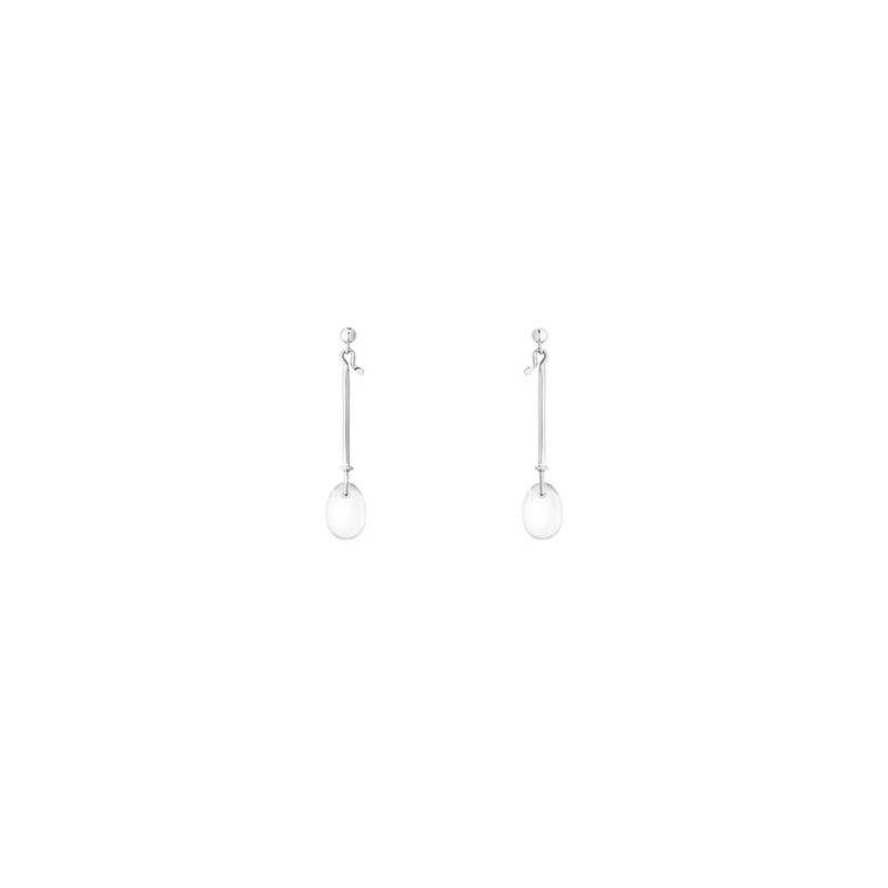 Georg Jensen Dewdrop Sterling Silver Crystal Long Drop Earrings 3536397