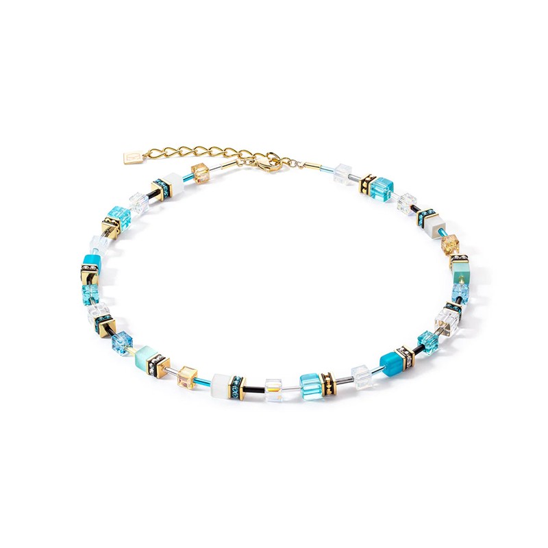 Coeur De Lion GeoCUBE® Yellow Plated Turquoise Beaded Necklace 2838/10-0616