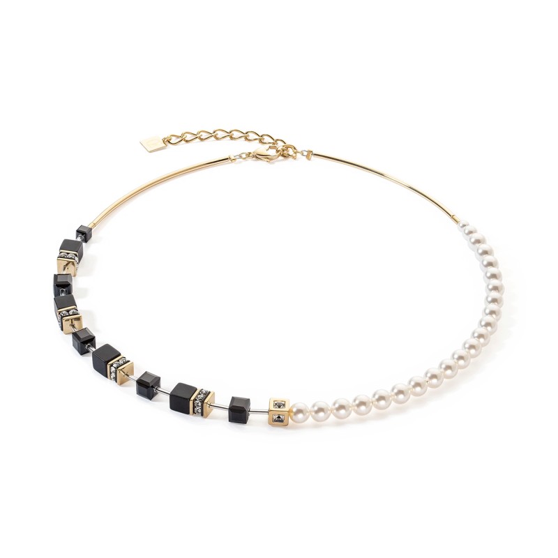 Coeur De Lion GeoCUBE® Gold Tone Back and Pearl Beaded Necklace 5086/10-1316