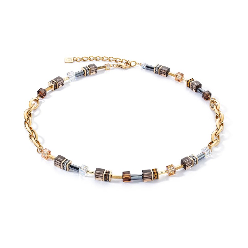 Coeur De Lion GeoCube Gold Tone Smoky Quartz Necklace 4524/10_1116