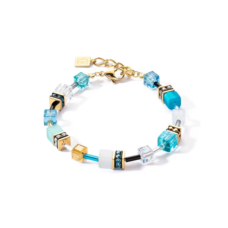 Coeur De Lion Yellow Gold Tone Blue Geocube Bracelet