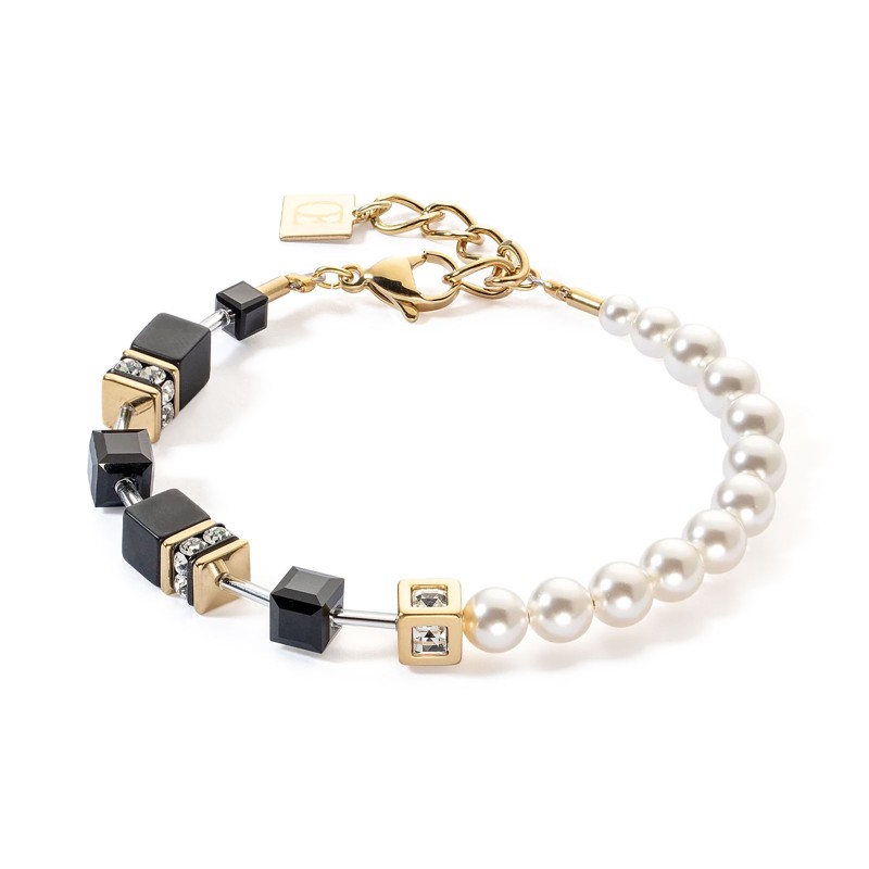Coeur De Lion Graduated GeoCUBE® Precious Fusion Yellow Gold Tone and Pearl Bracelet 5086301316