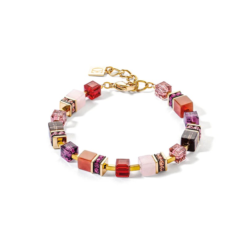 Coeur De Lion GeoCUBE® Gold Tone Carnelian & Smoky Quartz Bracelet 3039/30-0316