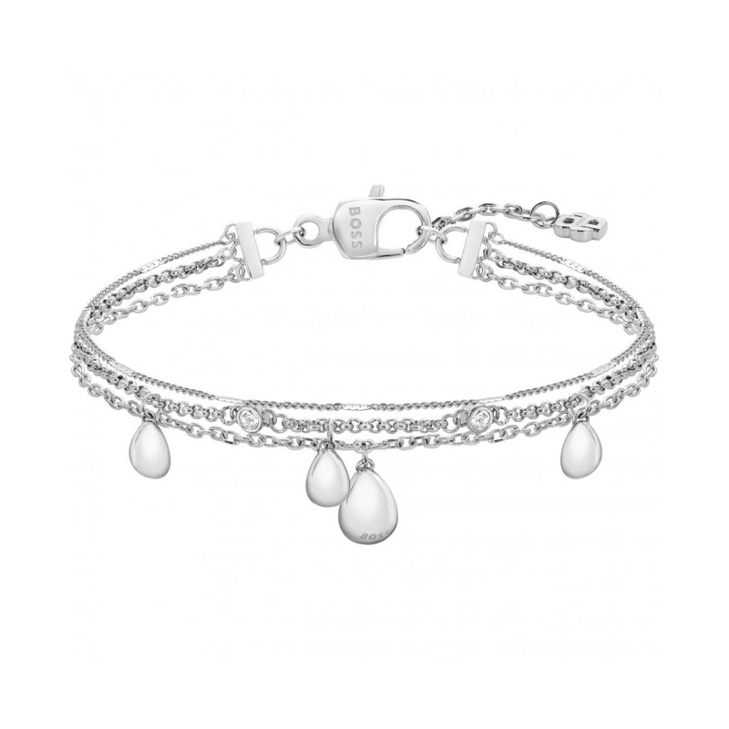 BOSS Selena Three Layer Silver Tone Bracelet With Droplet Charms 1580767