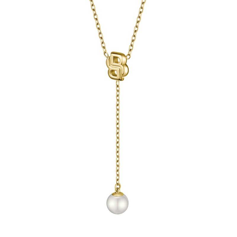 BOSS Mirelle Gold-Tone Steel Double B Monogram Pearl Drop Necklace 1580838