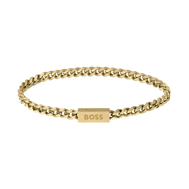 BOSS Mens Yellow Gold 19cm Curb Bracelet 1580172M