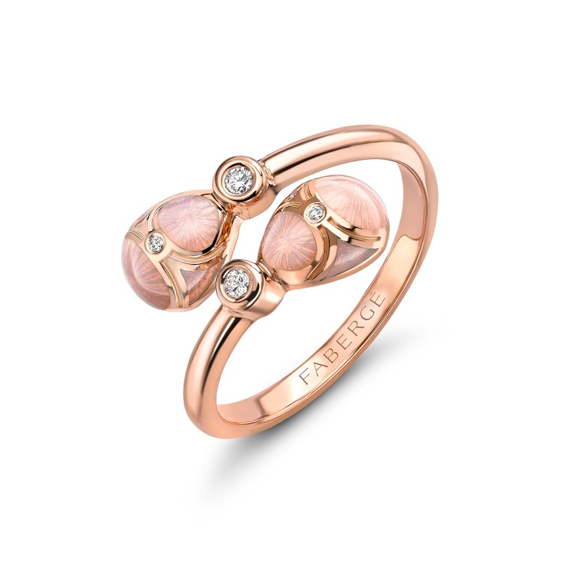 Fabergé Heritage Rose Gold Diamond & Pink Guilloché Enamel Crossover Ring 1
