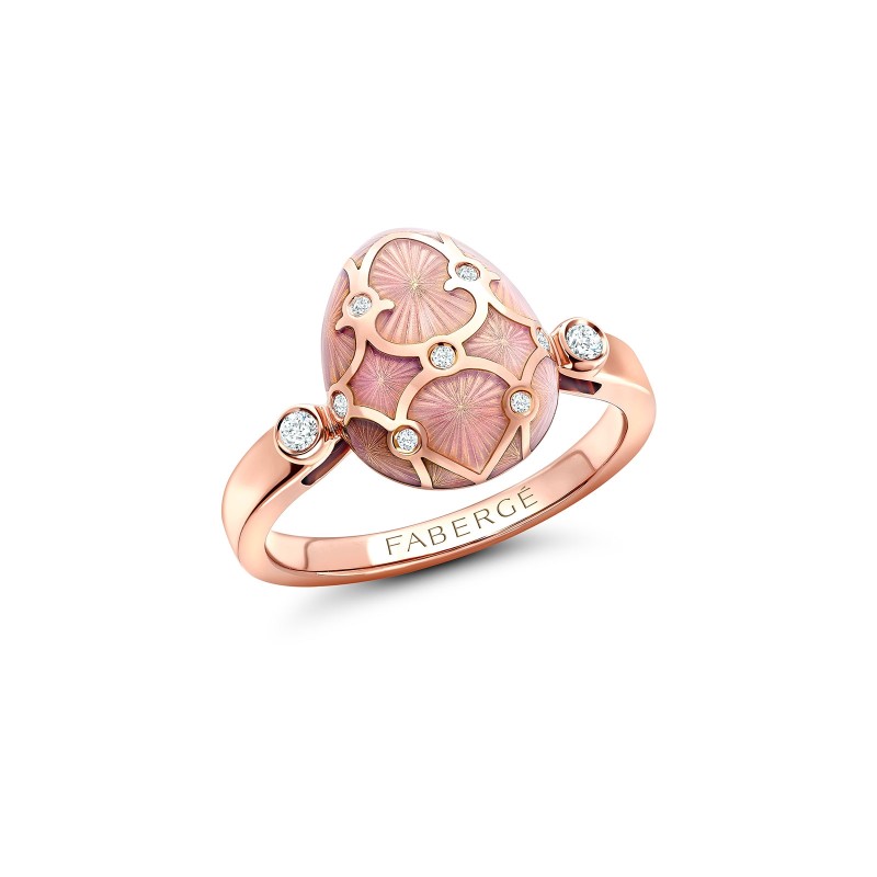 Fabergé Heritage Rose Gold Pink Guilloché Enamel Egg Ring 1298RG2330