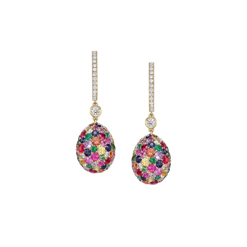 Fabergé Emotion Yellow Gold & Muticoloured Gemstone Egg Drop Earrings 1064EA1886