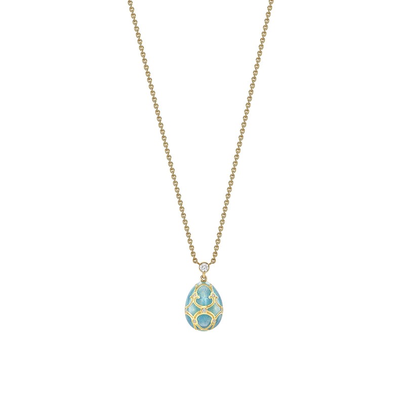 Fabergé Heritage Yellow Gold Turquoise Guilloché Enamel Petite Egg Pendant 1152FP1348