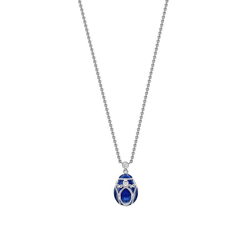 Faberg&eacute; Heritage White Gold Royal Blue Guilloch&eacute; Enamel Petite Egg Pendant 213FP1351