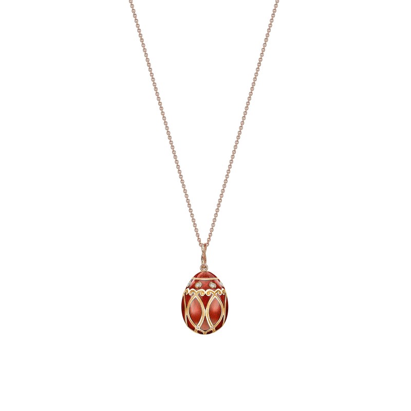 Fabergé Heritage Rose Gold Red Guilloché Enamel Egg Pendant 213FP1861