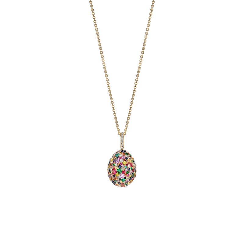 Fabergé Emotion Yellow Gold & Multicoloured Gemstone Egg Pendant 624FP2055