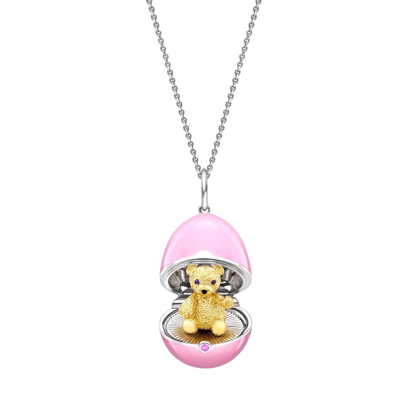 Faberg&eacute; Essence White Gold, Yellow Gold & Sapphire Teddy Surprise Pendant 1245FP2803