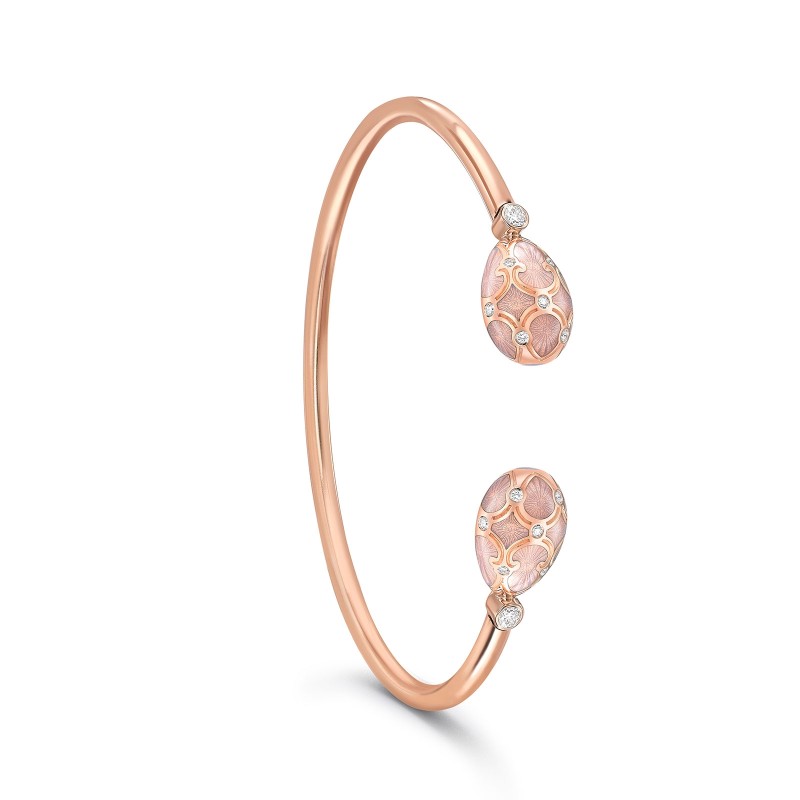 Fabergé Heritage Yellow Gold Pink Guilloché Enamel Open Set Bangle 1057BT1990