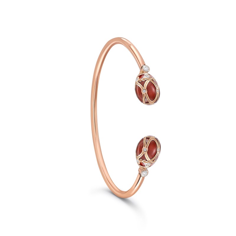 Fabergé Heritage Rose Gold Red Guilloché Enamel Open Set Bangle 1098BT1989