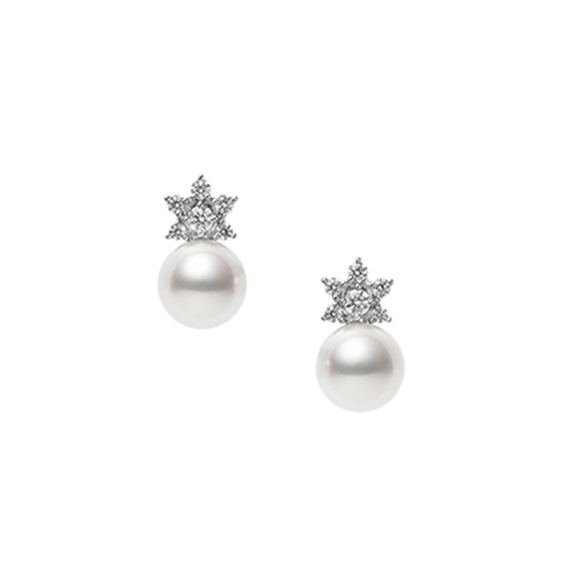 Mikimoto 8mm Pearl and Diamond Earrings PE 1715D W