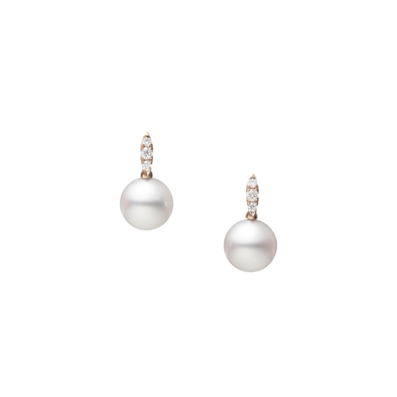 Mikimoto Morning Dew Pearl and Diamond 18ct Rose Gold Earrings PE 1752D Z