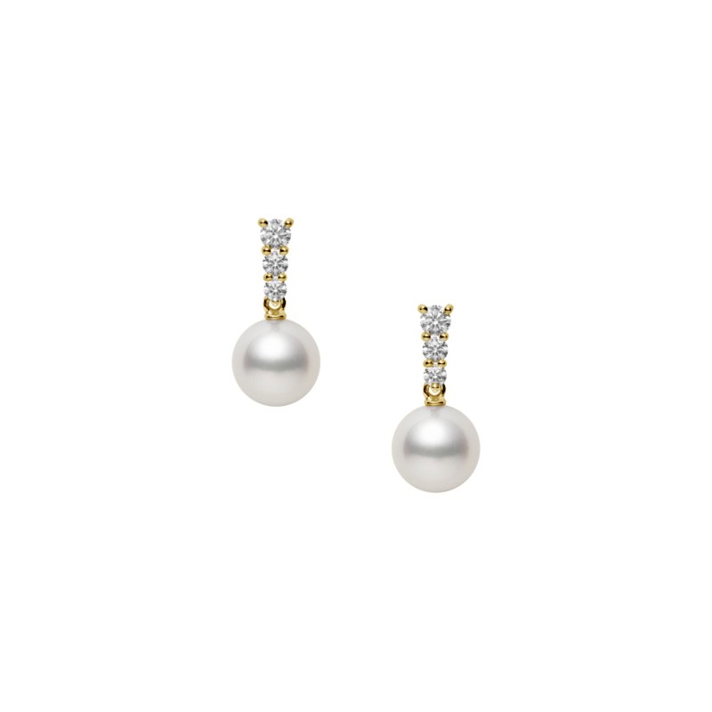 Mikimoto Morning Dew 7.75mm Pearl & Diamond Earrings PE 1680D K
